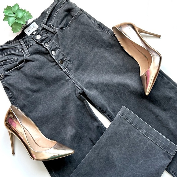 Frame Denim Ali Wide Leg Jeans High Rise Noise Charcoal Gray Exposed Buttons 28 - Picture 1 of 10